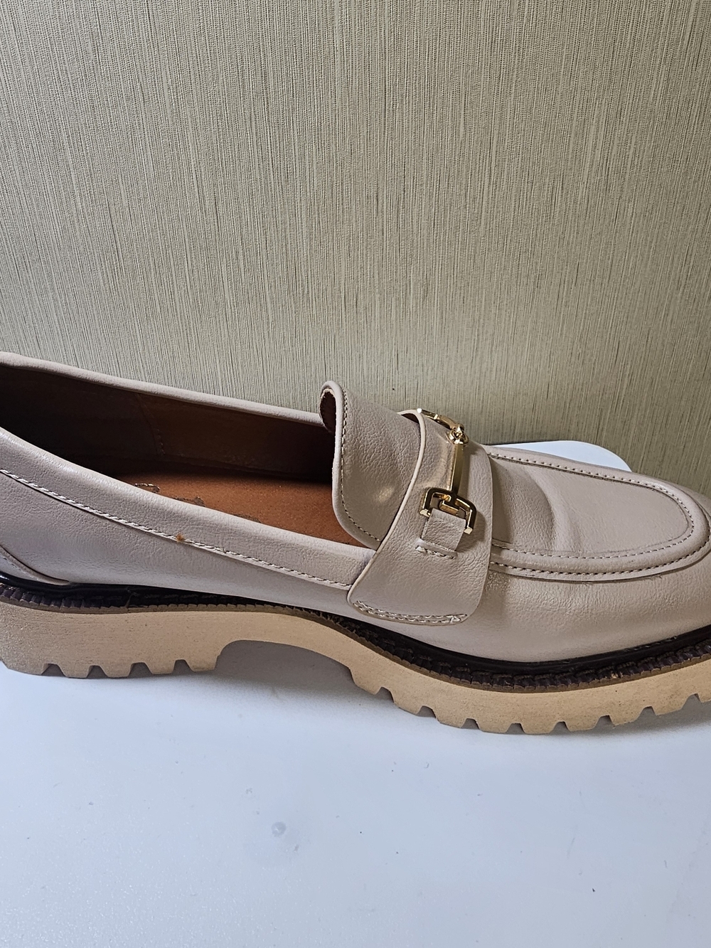 CCOCCI Vegan Leather Lug Sole Loafers Beige Gold Bit Shoes Size 9 - Picture 6 of 11